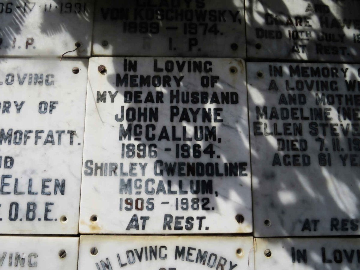 McCALLUM John Payne 1896-1964 &amp; Shirley Gwendoline 1905-1982 