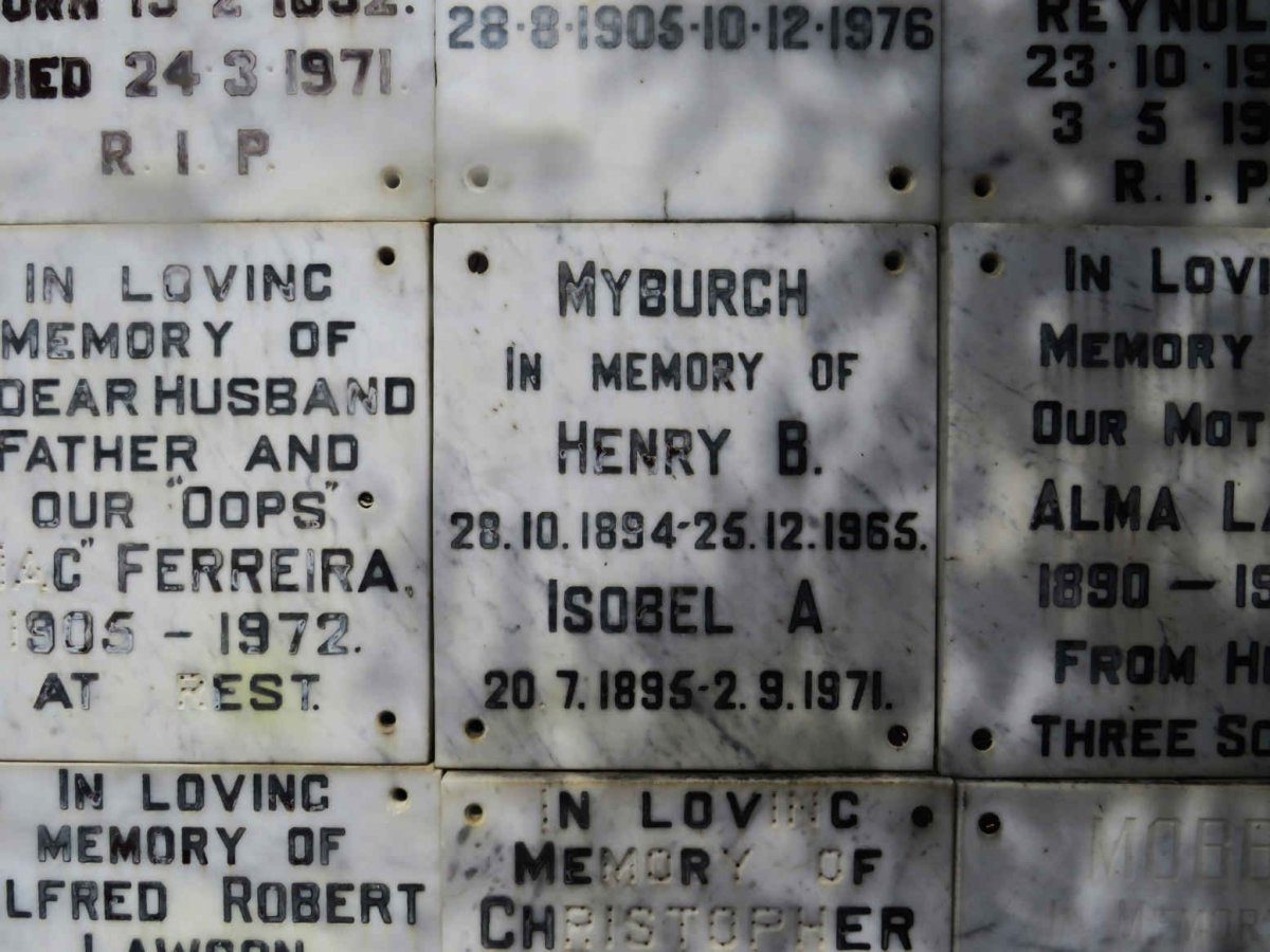 MYBURGH Henry B. 1894-1965 &amp; Isobel A. 1895-1971
