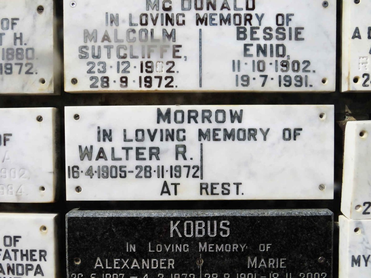 MCDONALD Malcolm Sutcliffe 1902-1972 & Bessie Enid 1902-1991 :: MORROW Walter R. 1905-1972