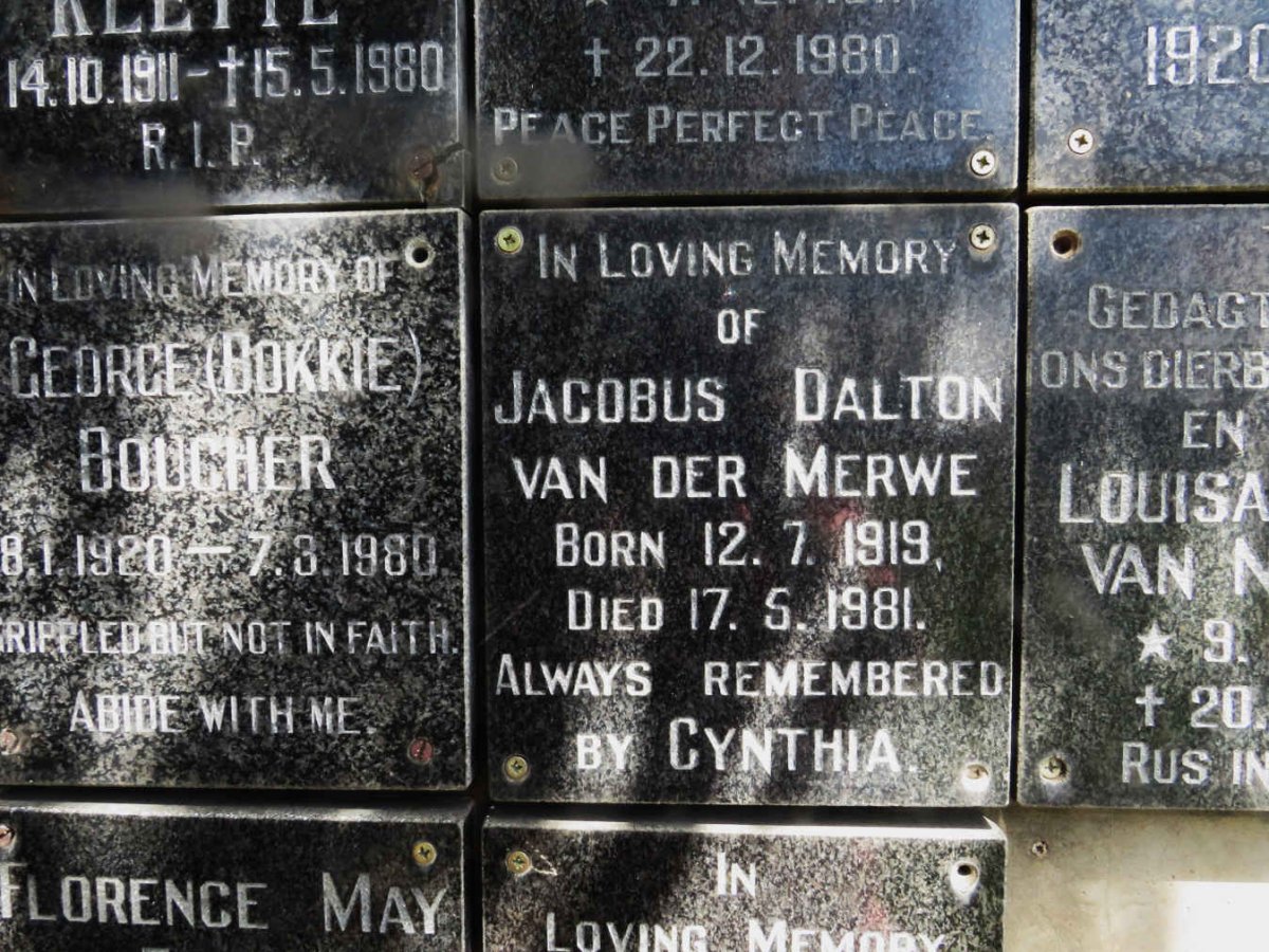 MERWE Jacobus Dalton, van der 1919-1981