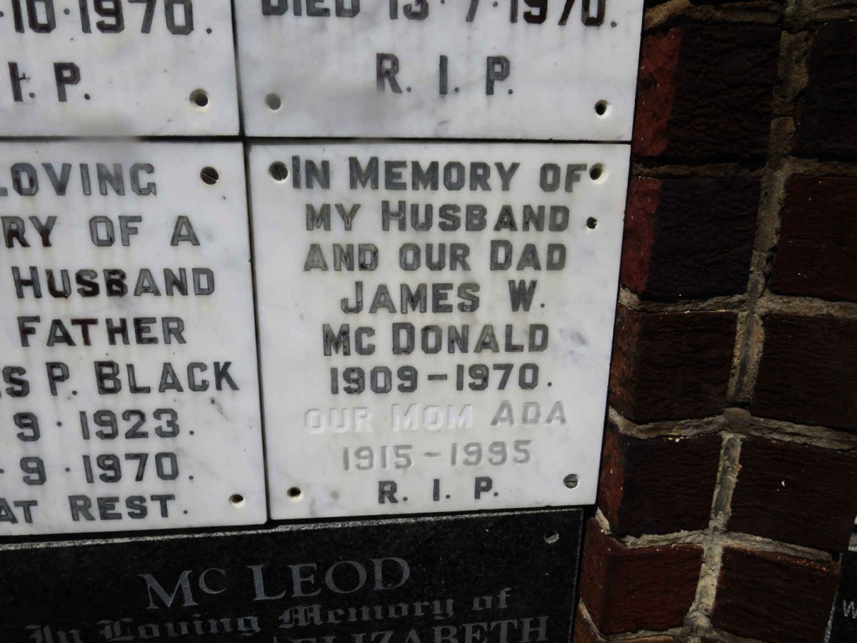 MCDONALD James W. 1909-1970 &amp; Ada 1915-1995