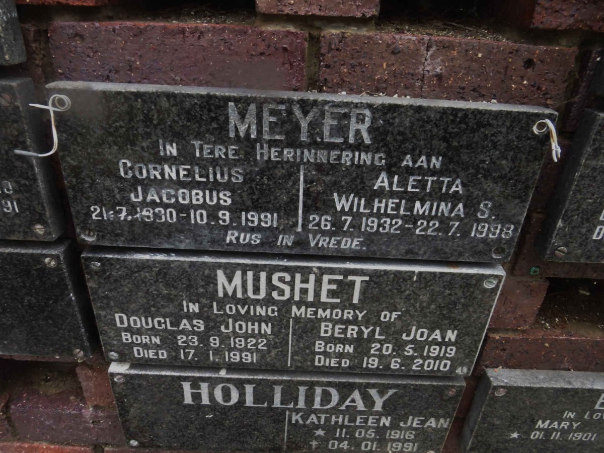 MEYER Cornelius Jacobus 1930-1991 &amp; Aletta Wilhelmina S. 1932-1998