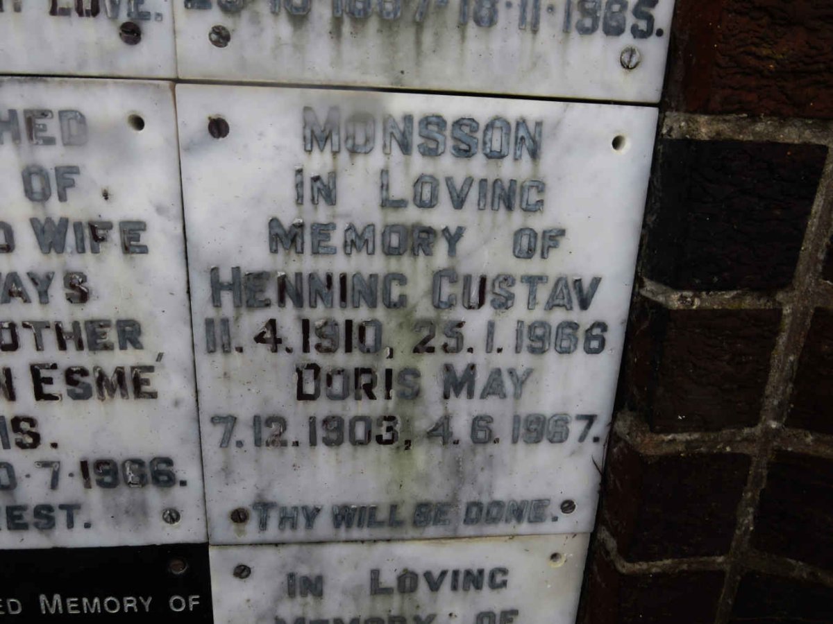 MONSSON Henning Gustav 1910-1966 &amp; Doris May 1903-1967