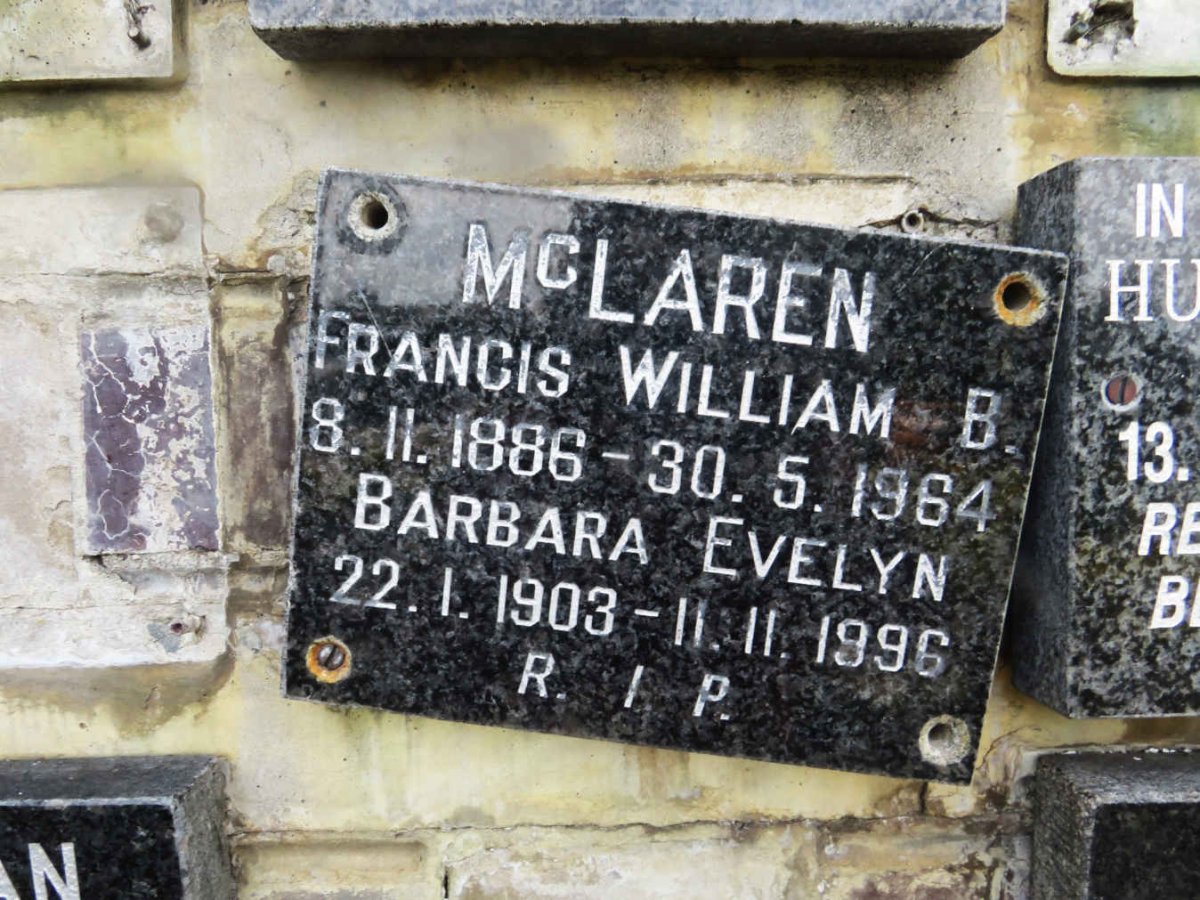 MCLAREN Francis William B. 1886-1964 &amp; Barbara Evelyn 1903-1996