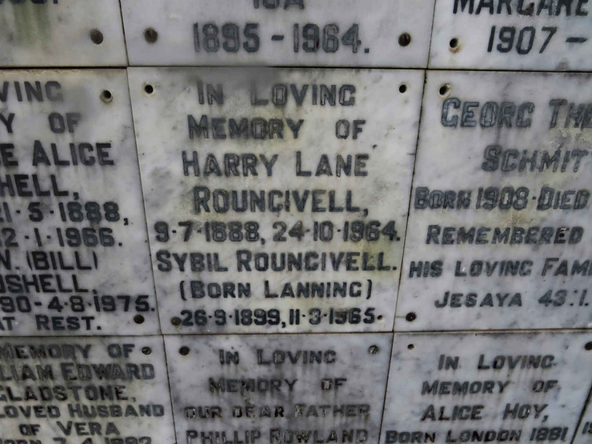 ROUNCIVELL Harry Lane 1888-1964 &amp; Sybil LANNING 1899-1965