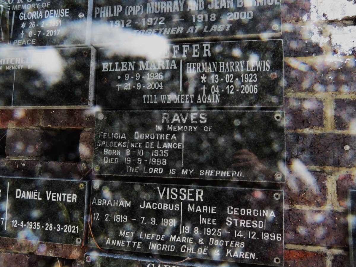RAVES Felicia Dorothea nee DE LANGE 1935-1998