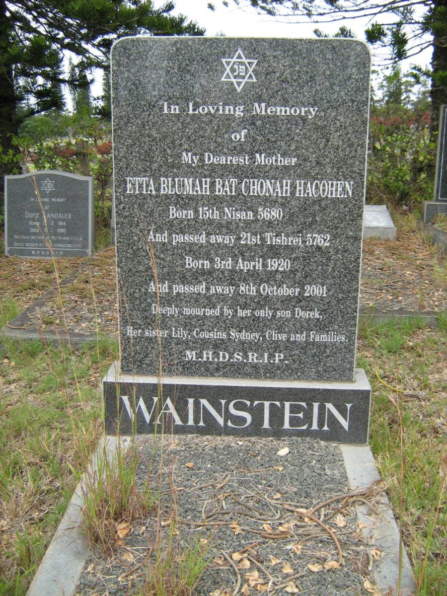 WAINSTEIN Etta Blumah Bat Chonah Hacohen 1920-2001
