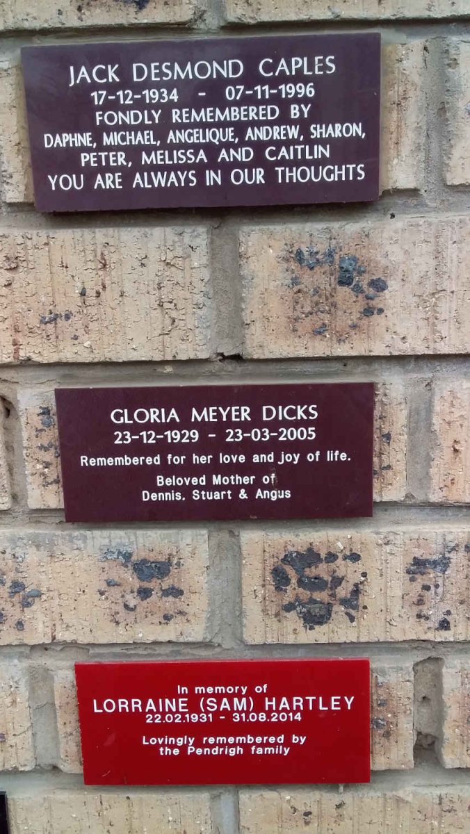 CAPLES Jack Desmond 1934-1996 :: DICKS Gloria Meyer 1929-2005 :: HARTLEY Lorraine 1931-2014