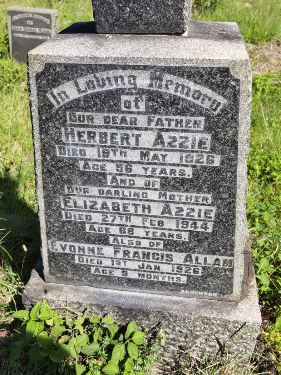 AZZIE Herbert -1926 & Elizabeth -1944 :: ALLAM Evonne Francis -1926