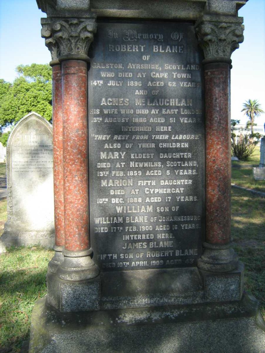 BLANE Robert -1896 & Agnes McLAUCHLIN -1886 BLANE Mary -1859 BLANE Marion -1888 BLANE William -1900 BLANE James -1909