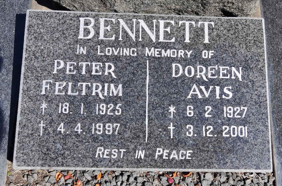 BENNETT Peter Feltrim 1925-1997 & Doreen Avis 1927-2001