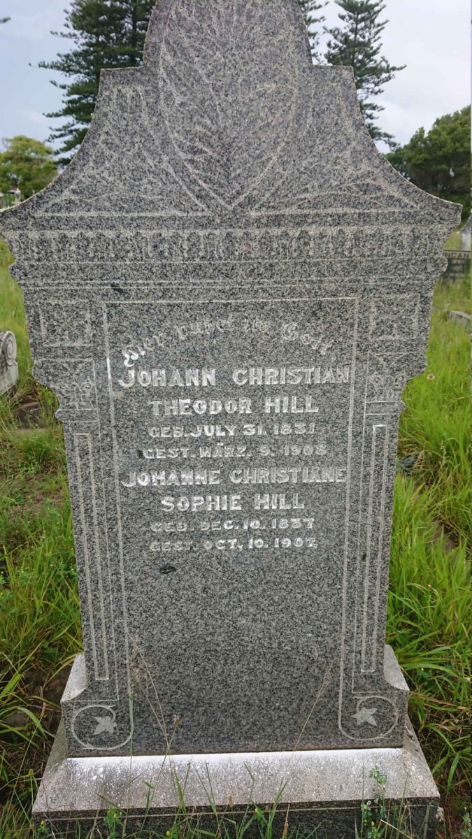 HILL Johann Christian Theodor 1831-1908 &amp; Johanne Christiane Sophie 1837-1907