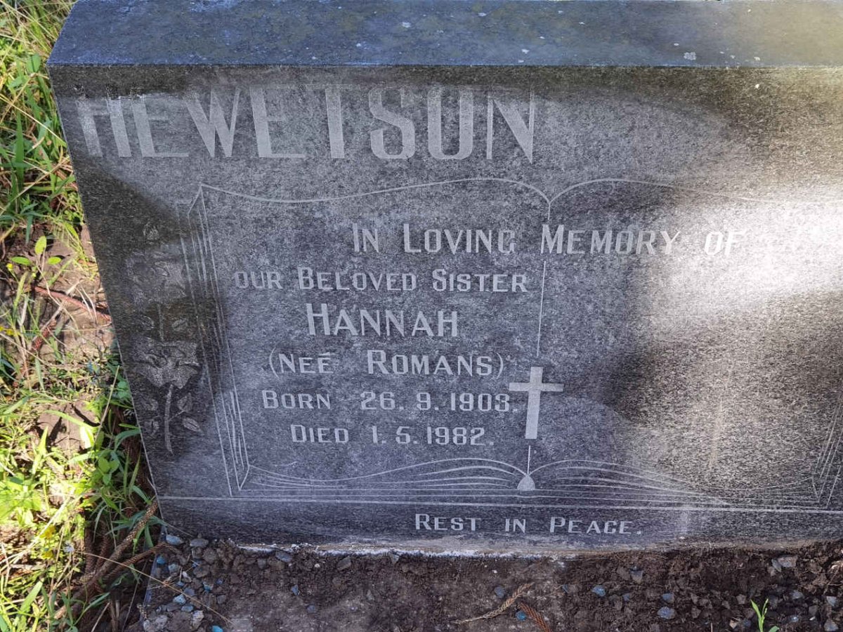 HEWETSON Hannah nee ROMANS 1903-1982