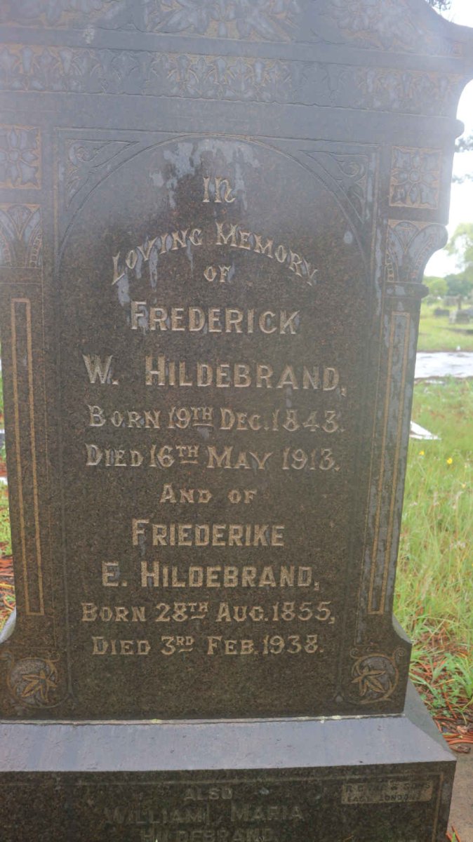 HILDEBRAND Frederick W. 1843-1913 &amp; Friederike E. 1855-1938