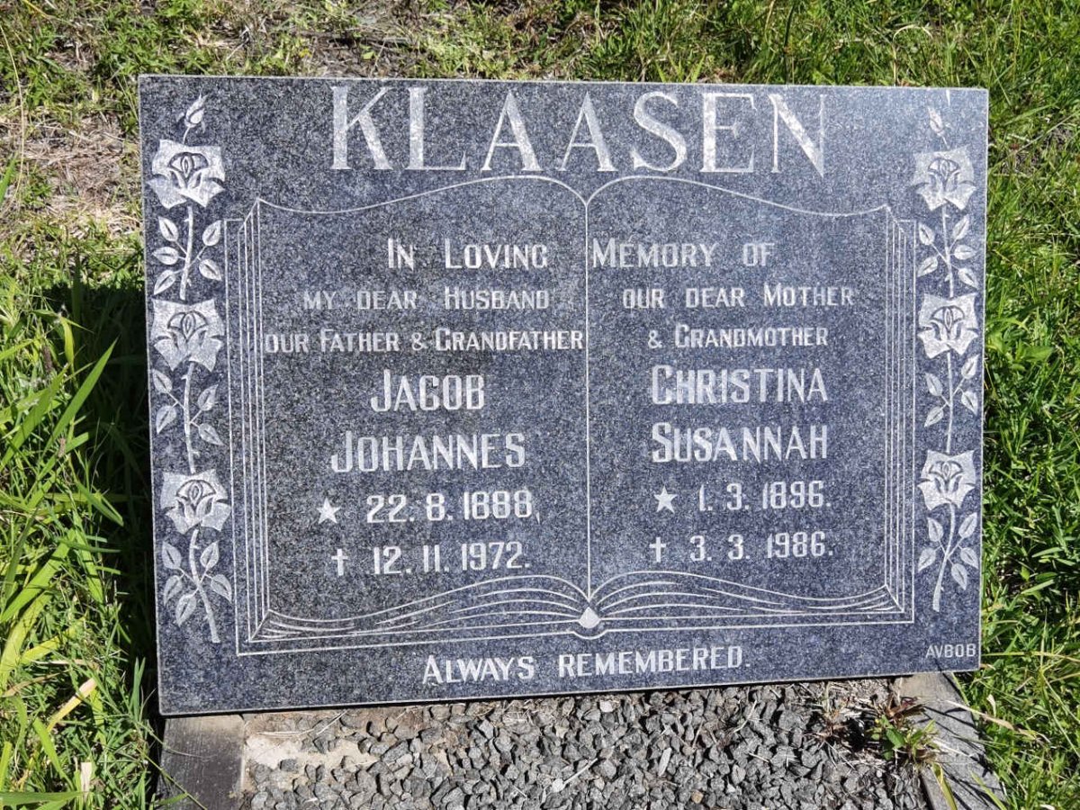 KLAASEN Jacob Johannes 1888-1972 & Christina Susannah 1896-1986