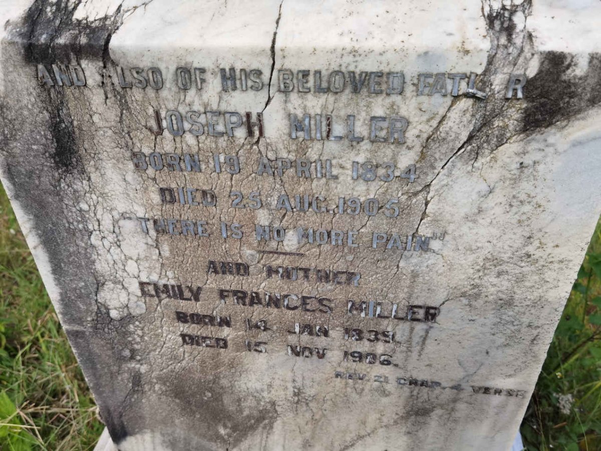 MILLER Joseph 1834-1905 &amp; Emily Frances 1839-1906