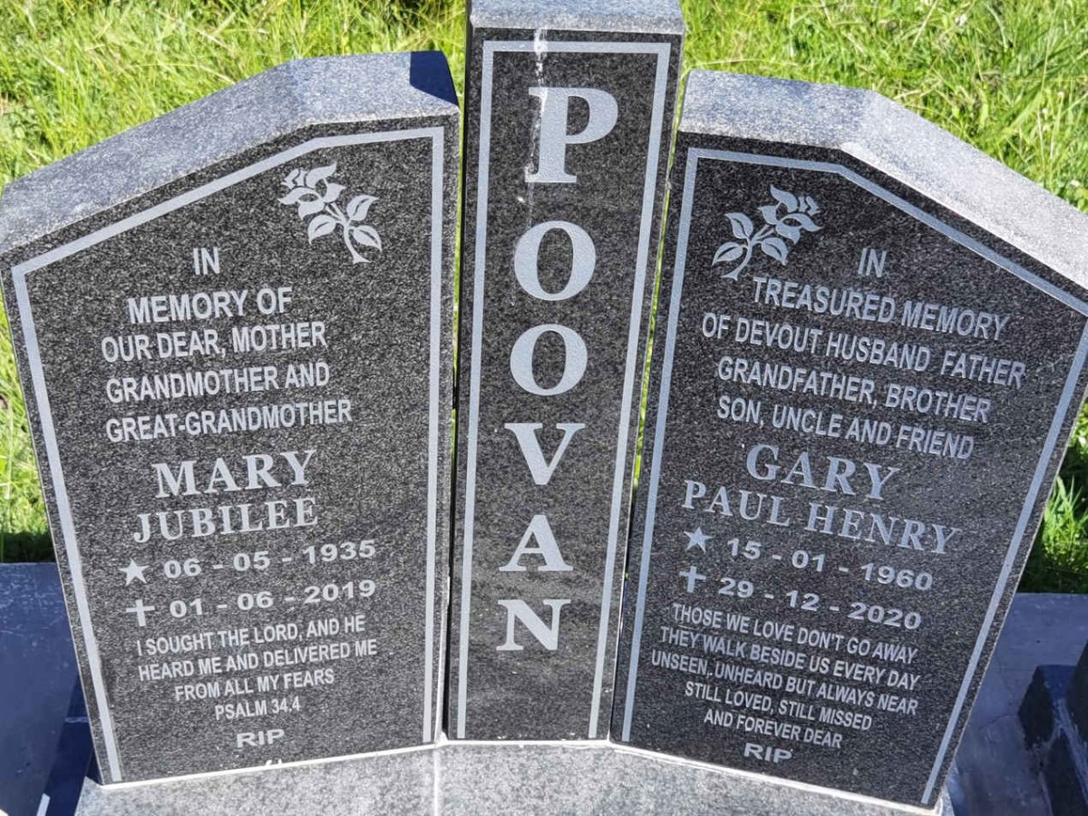 POOVAN Gary Paul Henry 1960-2020 :: POOVAN Mary Jubilee 1935-2019