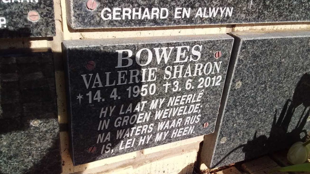 BOWES Valerie Sharon 1950-2012