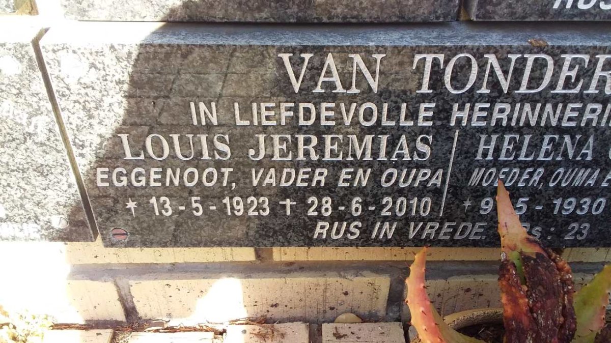 TONDER Louis Jeremias, van 1923-2010 &amp; Helena Gertruida 1930-2017