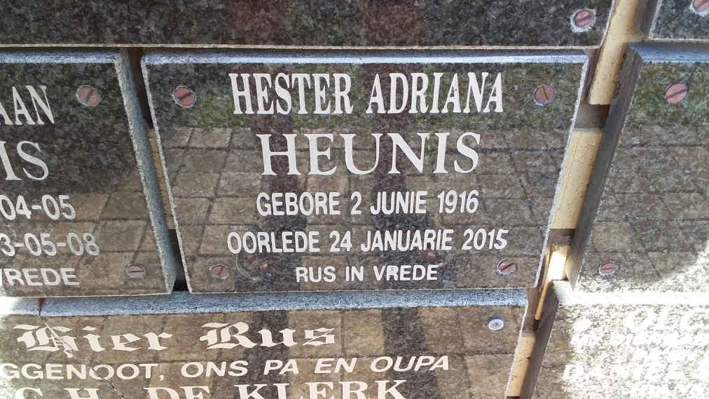 HEUNIS Hester Adriana 1916-2015
