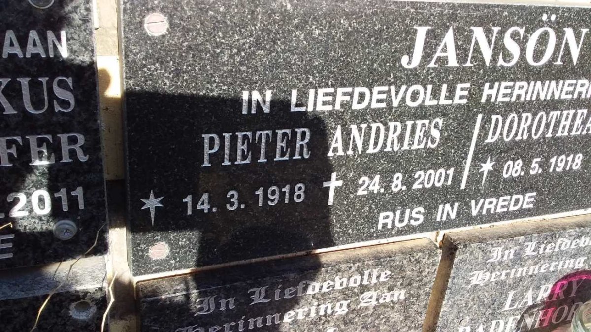 JANSON Pieter Andries 1918-2001 &amp; Dorothea 1918-