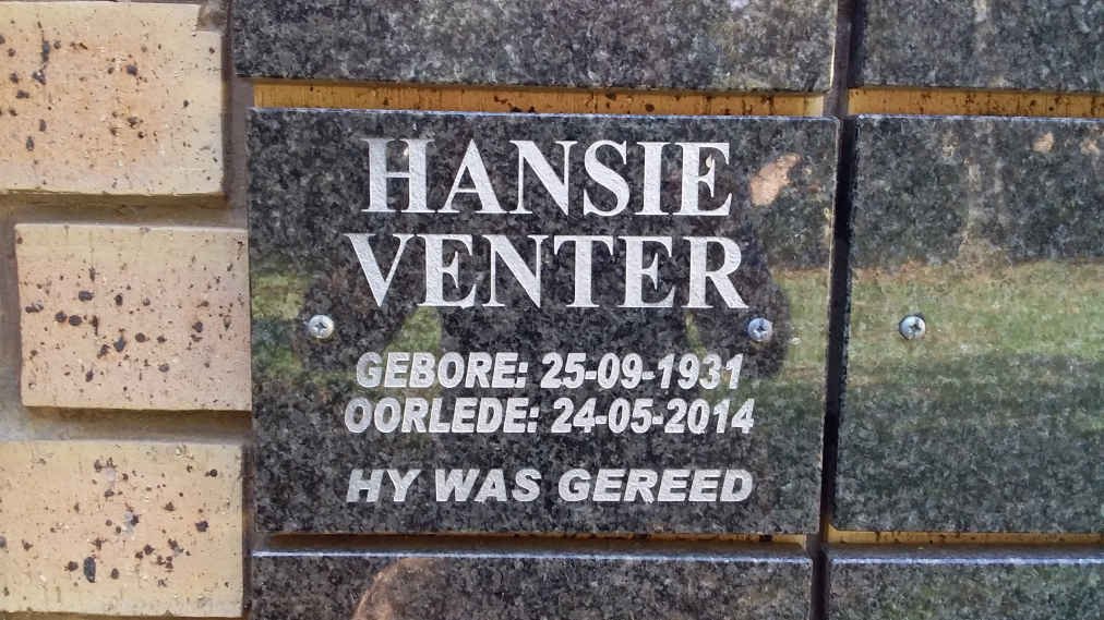 VENTER Hansie 1931-2014