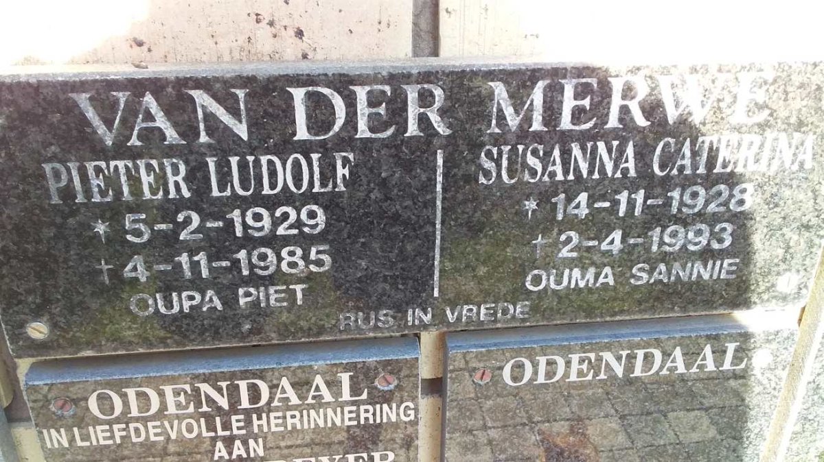 MERWE Pieter Ludolf, van der 1929-1985 &amp; Susanna Caterina 1928-1993