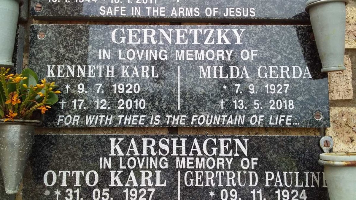 GERNETZKY Kenneth Karl 1920-2010 &amp; Milda Gerda 1927-2018