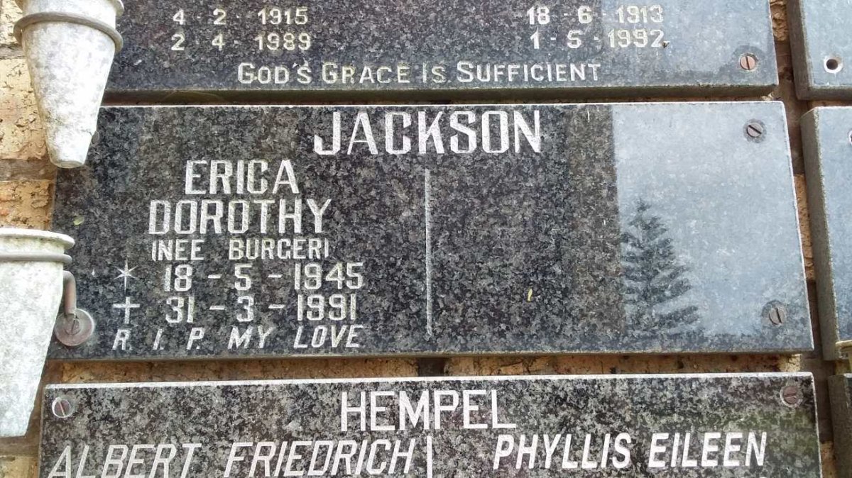 JACKSON Erica Dorothy nee BURGER 1945-1991
