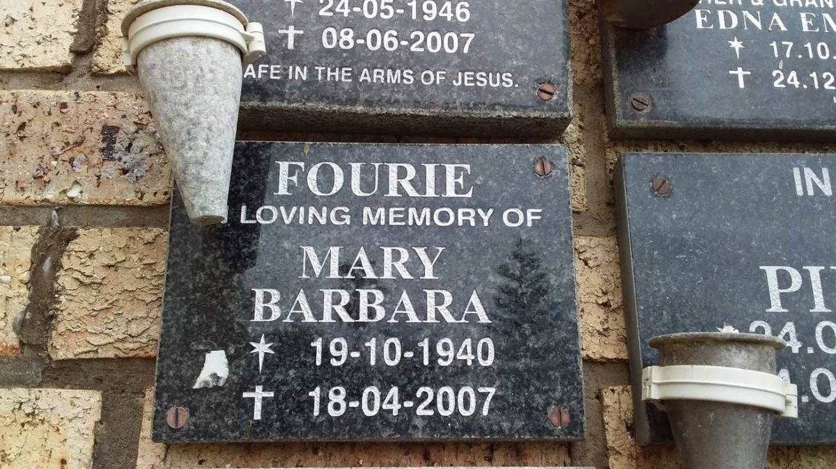 FOURIE Mary Barbara 1940-2007