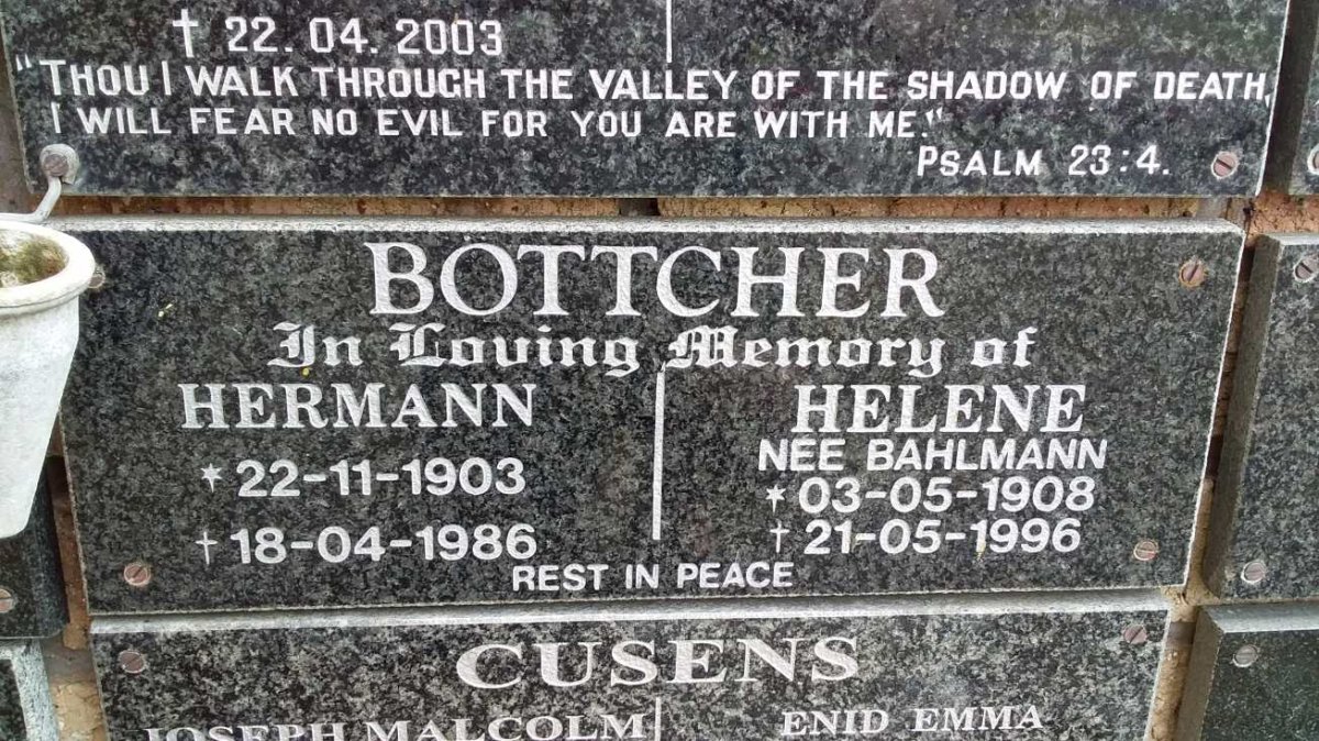 BOTTCHER Hermann 1903-1986 &amp; Helene BAHLMANN 1908-1996