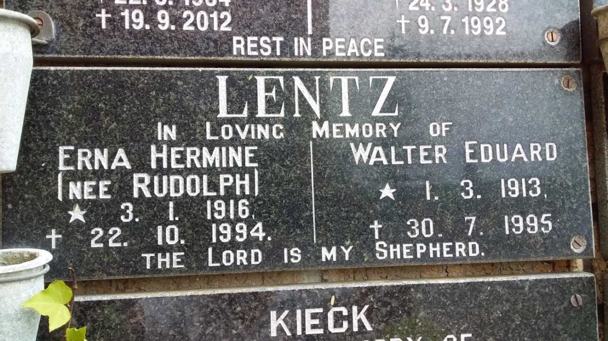 LENTZ Walter Eduard 1913-1995 &amp; Erna Hermine RUDOLPH 1916-1994