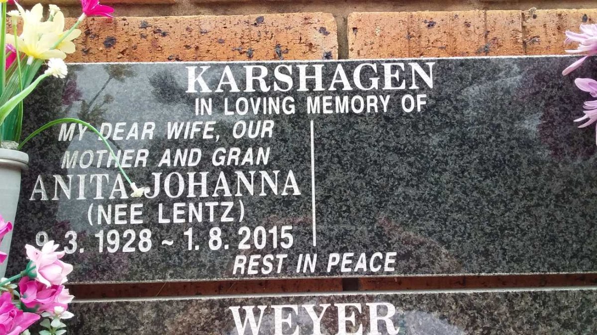 KARSHAGEN Anita Johanna nee LENTZ 1928-2015