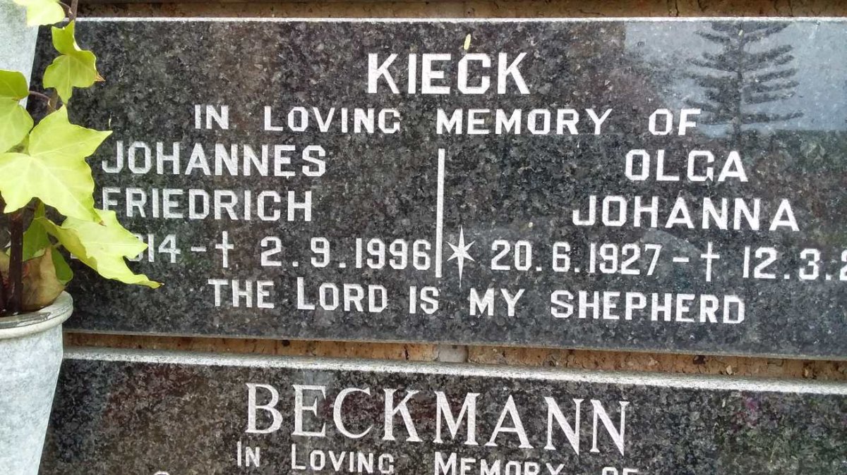 KIECK Johannes Friedrich 1914-1996 &amp; Olga Johanna 1927-