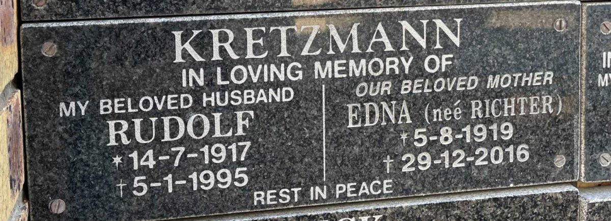 KRETZMANN Rudolf 1917-1995 &amp; Edna RICHTER 1919-2016