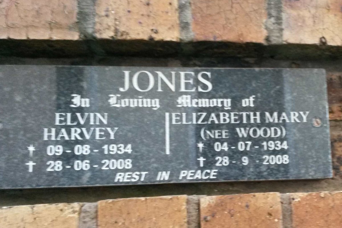 JONES Elvin Harvey 1934-2008 &amp; Elizabeth Mary WOOD 1934-2008