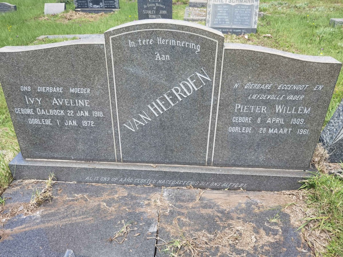 HEERDEN Pieter Willem, van 1909-1961 & Ivy Aveline DALBOCK 1918-1972 