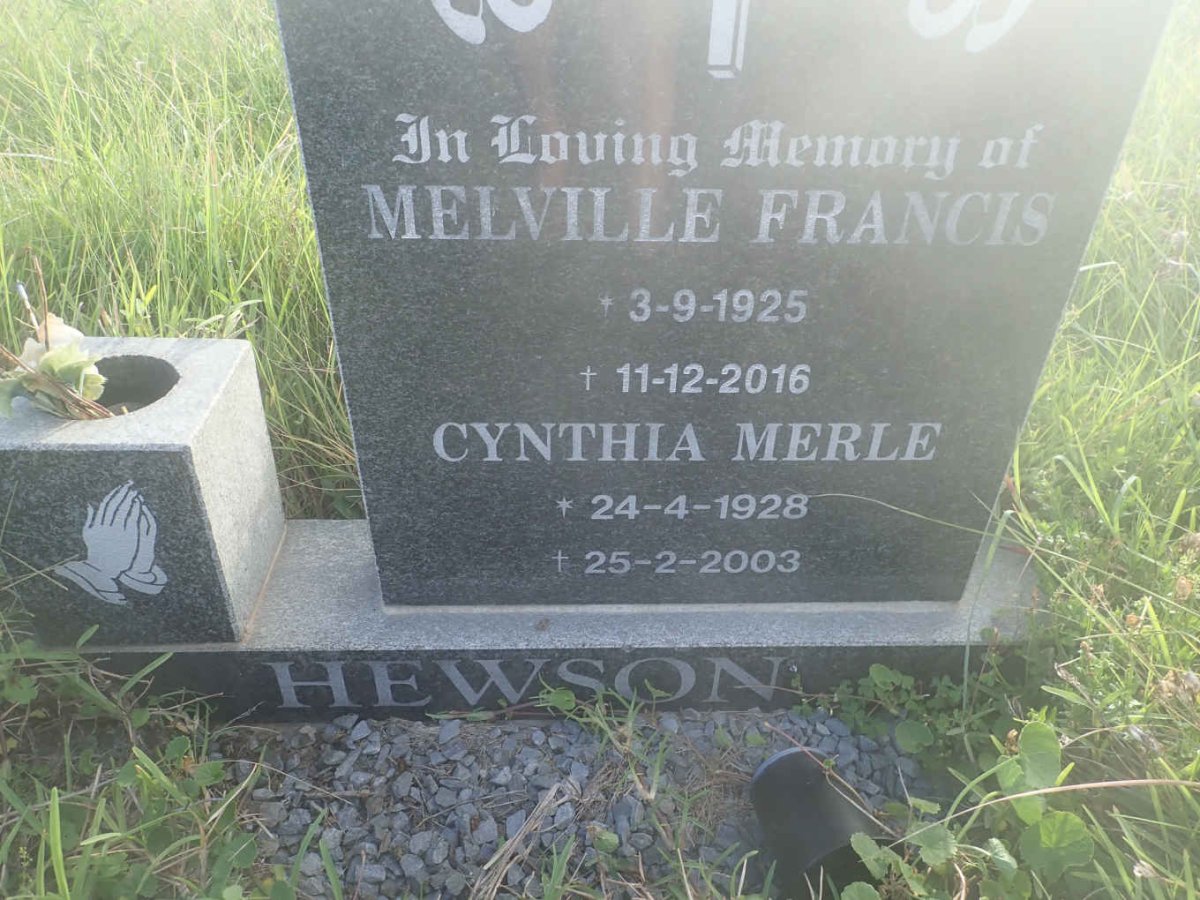 HEWSON Melville Francis 1925-2016 &amp; Cynthia Merle 1928-2003