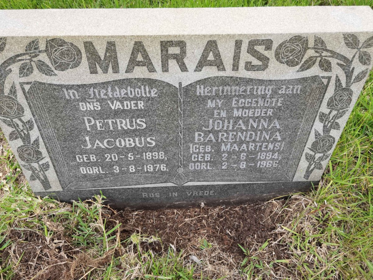 MARAIS Petrus Jacobus 1898-1976 & Johanna Barendina MAARTENS 1894-1966