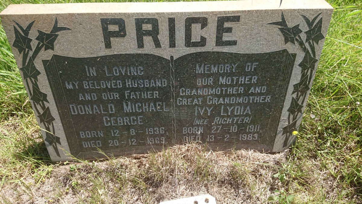 PRICE Donald Michael George 1936-1969 &amp; Ivy Lydia RICHTER 1911-1989