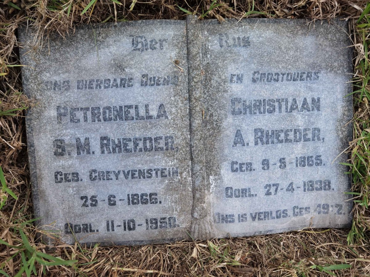 RHEEDER Christiaan A. 1865-1938 &amp; Petronella S.M. GREYVENSTEIN 1866-1950