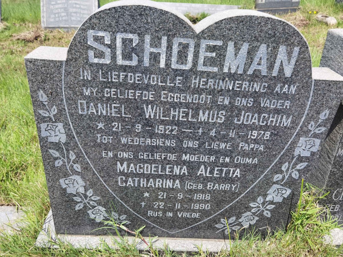 SCHOEMAN Daniel Wilhelmus Joachim 1922-1978 &amp; Magdelena Aletta Catherina BARRY 1918-1990