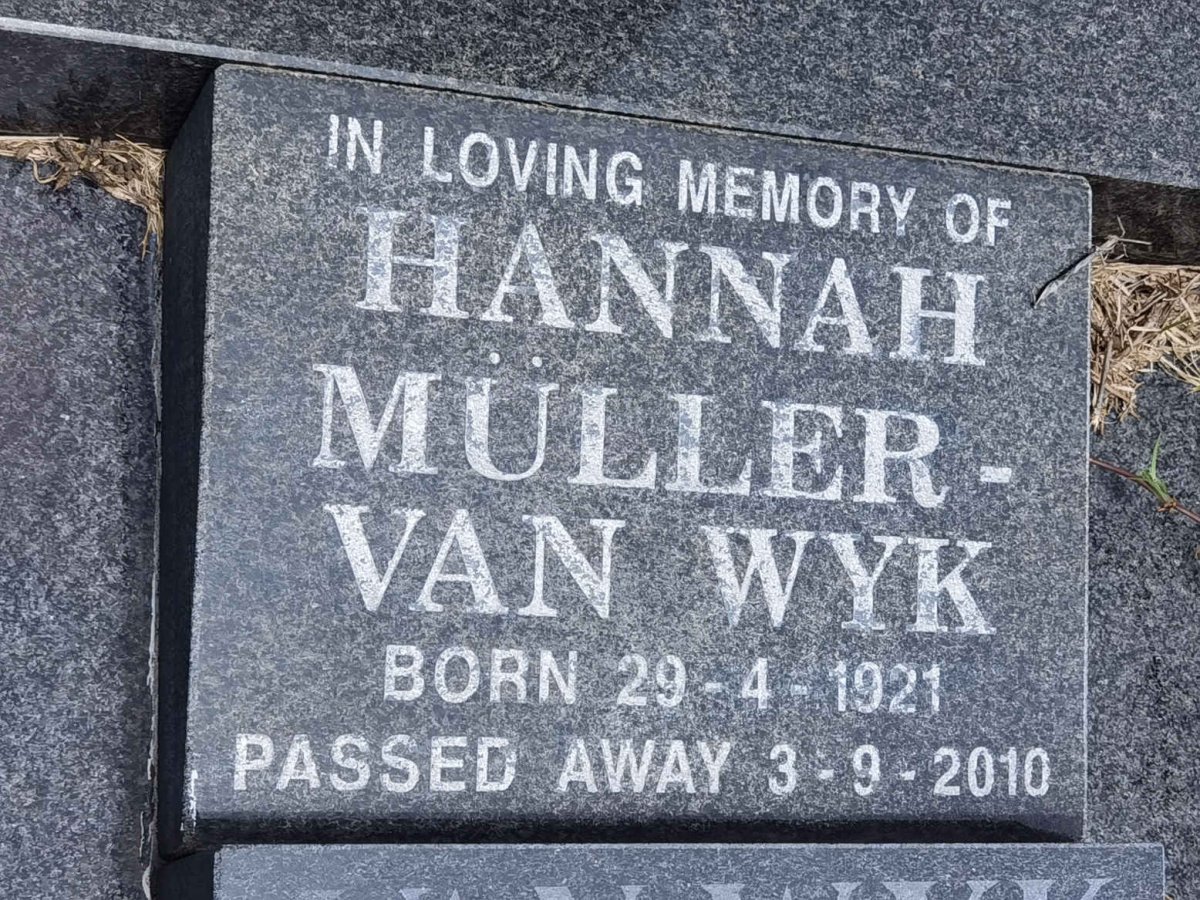 WYK Hannah, MULLER van 1921-2010