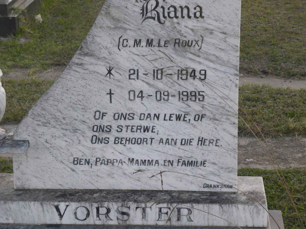 VORSTER C.M.M. nee LE ROUX 1949-1995