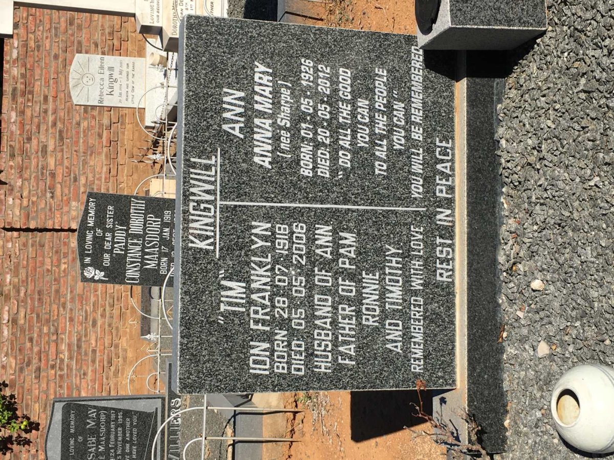 KINGWILL Ion Franklyn 1918-2006 &amp; Anna Mary SHARPE 1926-2012
