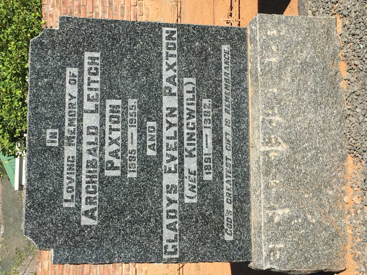 PAXTON Archibald Leitch 1885-1955 &amp; Gladys Evelyn KINGWILL 1891-1982