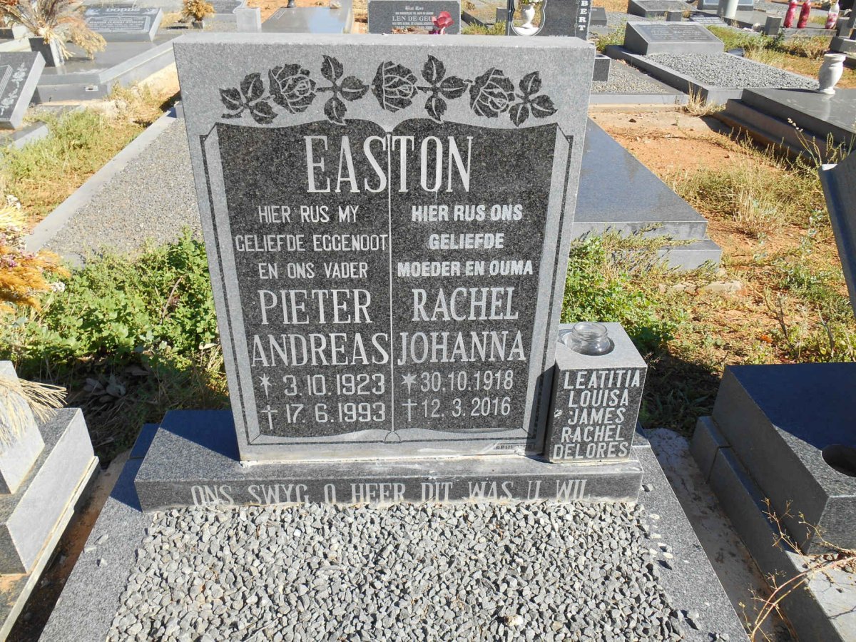 EASTON Pieter Andreas 1923-1993 &amp; Rachel Johanna 1918-2016