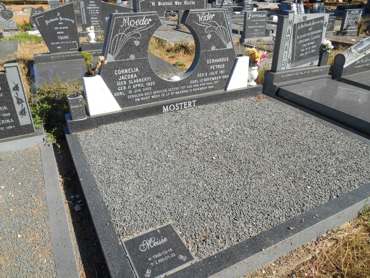 MOSTERT Gerhardus Petrus 1911-1984 &amp; Cornelia Jacoba SLABBERT 1925-2005  :: MOSTERT Meisie 1946-2008