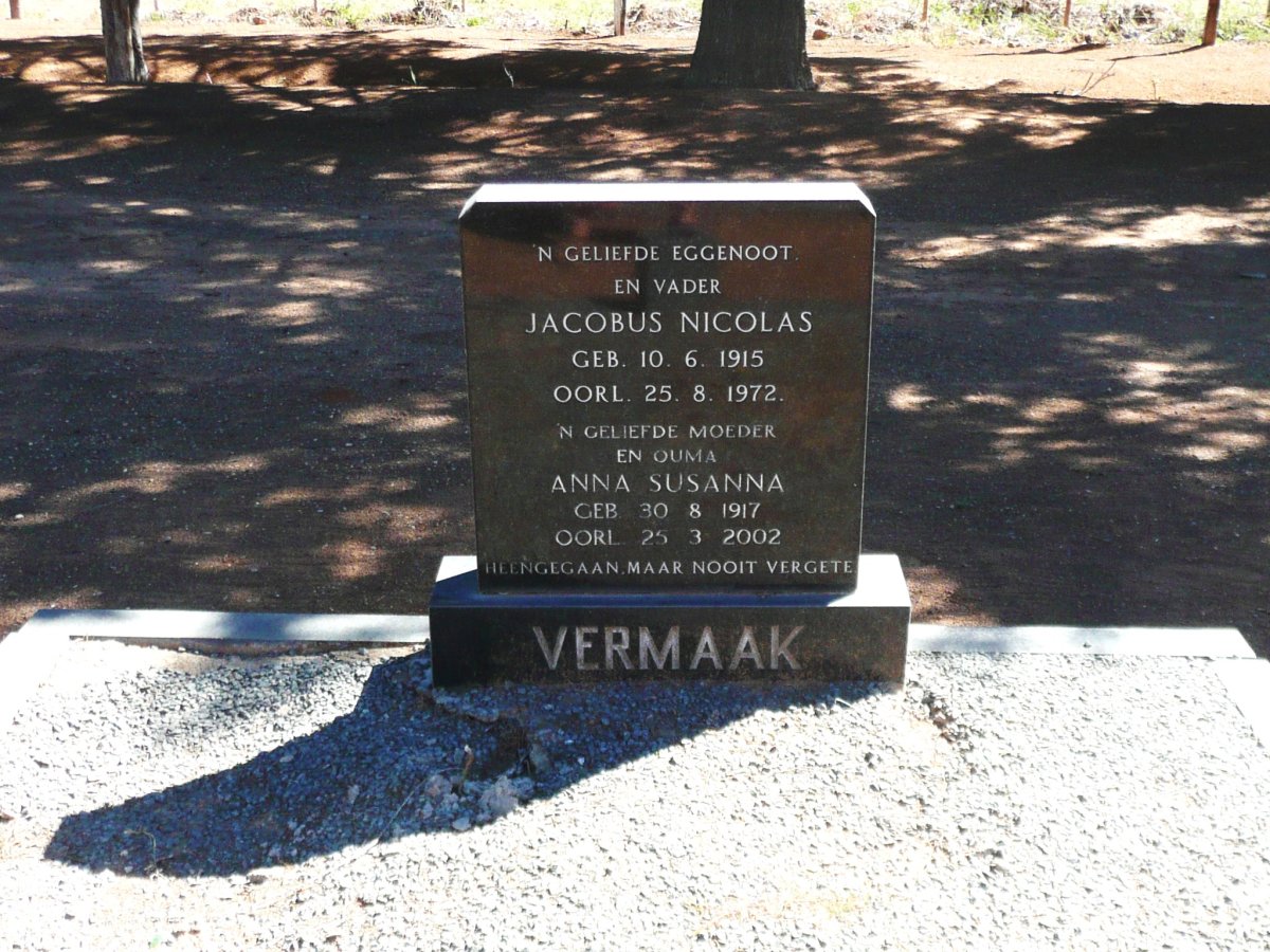VERMAAK Jacobus Nicolas 1915-1972 &amp; Anna Susanna 1917-2002