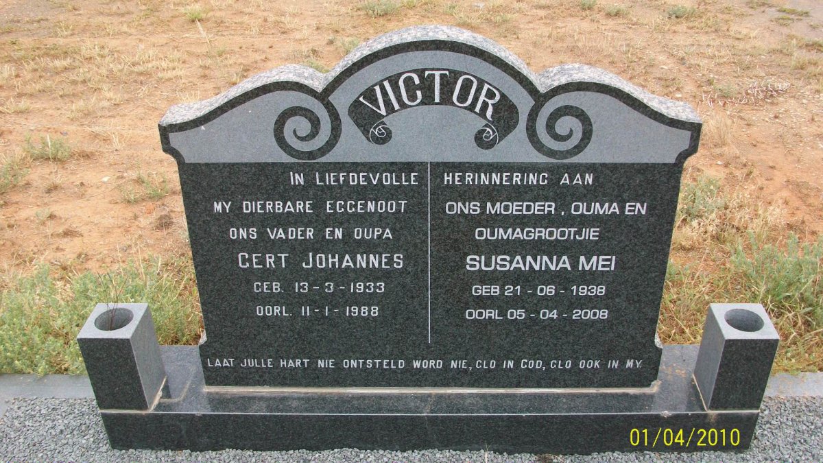 VICTOR Gert Johannes 1933-1988 &amp; Susanna Mei 1938-2008